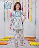 Joy Cotton Cotton Woven Three Fourth Sleeves Floral Embroidered & Printed Kurti & Salwar Set - White