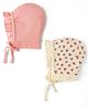 Babyhug 100% Cotton Interlock Kit Caps With Floral & Polka Dot Print Pack of 2 Pink & Beige - Diameter 19 cm