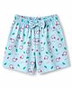 Tango Single Jersey Knit Knee Length Fruits Printed Shorts with Bow Applique- Light Blue