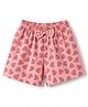 Tango Single Jersey Knit Knee Length Leaf Printed Shorts with Bow Applique- Coral