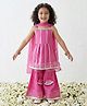 AJ Dezines Cotton Woven Sleeveless Lace Embellished Kurti & Sharara With Dupatta Set - Dark Pink