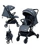 Infantso RIDE-X Baby Stroller / Pram for Baby with 5 Point Safety Harness, Multi Level seat Recline & Spacious Cushioned seat, One-Hand Fold and 360° Rotating Wheels (Grey)