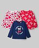 Babyhug Cotton Knit T-Shirts with Full Sleeves and Bows, Hearts & Cherry Print Pack of 3 in Red, White & Navy Blue