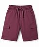 Pine Kids Cotton Elastane Woven Above Knee Length Solid Colour Shorts with Cargo Pockets - Dark Red