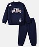 Bonfino Cotton Mixes Fleece Knit Full Drop Shoulder Sleeves Oversized Sweatshirt and Jogger Winter Wear Set with San Diego Embroidery & Kangaroo Pocket - Navy Blue