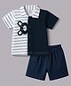 Be Baby Knitted Half Sleeves Striped Shirt & Shorts Set With Bear Applique - Navy Blue