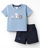 Be Baby Knitted Half Sleeves T-Shirt & Shorts Set With Animal Print - Light Blue