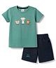 Be Baby Knitted Half Sleeves T-Shirt & Shorts Set With Animal Print - Green