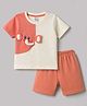 Be Baby Knitted Half Sleeves T-Shirt & Shorts Set With Elephant Applique - Peach