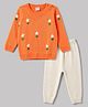 Babyhug Knit Full Sleeves Floral Embroidered Sweater Set - Orange