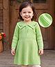 Babyhug Knit Full Sleeves Woollen Dress With Floral Embroidery - Lime Green