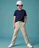 Pine Kids Cotton Elastane Woven Full Length Solid Trouser - Beige