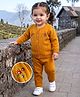 Babyhug Knit Full Raglan Sleeves  Cable Knit Designed Sweater Set with Floral Embroidered - Yellow