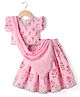 Babyhug Cambric Woven Half Frill Sleeves Floral Printed & Sequinned Choli Lahenga & Dupatta Set - PInk