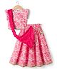 Babyhug 100% Cotton Woven Half Flutter Sleeves Floral Printed Lehenga Choli Set With Dupatta - Pink