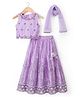 Babyhug Net Woven Sleeveless Floral Sequinned Choli Lehenga Set With Dupatta - Lavender