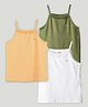 Kidbea Bamboo Woven Pack Of 3 Sleeveless Frill Detailed Camisoles - Peach Olive Green & White