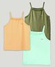 Kidbea Bamboo Woven Pack Of 3 Sleeveless Frill Detailed Camisoles - Peach Olive Green & Light Green