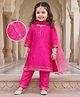 Babyhug Chanderi Woven Three Forth Sleeves Floral Embroidered Kurti & Palazzo Set With Dupatta - Dark Pink