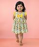 Vastramay Cotton Woven Frill Sleeeves Owl Printed Bow Applique Detailed Dress - Multi Colour