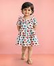 Vastramay Cotton Woven Half Sleeves Elephant Printed Frill Detailed Dress - Multi Colour
