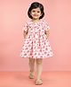 Vastramay Cotton Woven Half Sleeves Elephant Printed Frill Detailed Dress - Pink