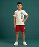 Kaboosh Cotton Knit Half Sleeves Typography Printed Tee & Shorts Set - Off White & Red