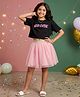Kaboosh Cotton Knit Half Sleeves Neo Cutie Text Printed Crop Top & Skirt Set - Black & Pink