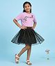 Kaboosh Cotton Knit Half Sleeves Space Buddy Text Printed Crop Top & Skirt Set - Lilac & Black