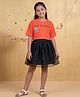 Kaboosh Cotton Knit Half Sleeves Let It Grow Text Printed Crop Top & Skirt Set - Orange & Black