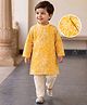 Babyhug Chanderi Woven Full Sleeves Kurta Pyjama Set With Floral Embroidery - Yellow