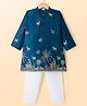 Babyhug Chanderi Woven Full Sleeves Animal Embroidered Kurta & Pyjama Set - Navy Blue