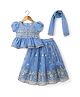 Babyhug Net Woven Half Sleeves Embroidered Lehenga Choli With Dupatta & Sequin Detailing - Blue