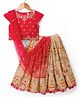 Babyhug Chanderi Woven Half Sleeves Choli Lehenga Set with Floral Embroidery & Dupatta - Beige & Red