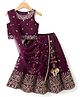 Babyhug Chanderi Woven Sleeveless Embroidered Lehenga Choli Set & Dupatta With Sequin Detailing - Wine