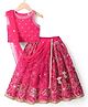 Babyhug Chanderi Woven Sleeveless Choli Lehenga Set & Dupatta With Sequin Detailing - Fuschia