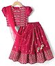 Babyhug Woven Half Sleeves Floral Printed & Embroidered Lehenga Choli Set With Dupatta Set - Fuchsia