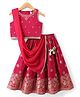 Babyhug Brocade Woven Sleeveless Choli Lehenga Set with Floral Embroidery & Dupatta - Red