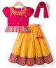 Babyhug Woven Half Sleeves Floral Embroidered & Printed Pattu Pavada Lehenga Choli Set With Dupatta - Yellow & Fuchsia