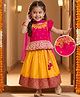 Babyhug Woven Half Sleeves Floral Embroidered & Printed Pattu Pavada Lehenga Choli Set With Dupatta - Yellow & Fuchsia