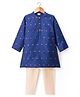 Babyhug Brocade Woven Full Sleeves Printed Kurta Pyjama Set - Navy Blue