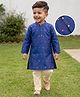 Babyhug Brocade Woven Full Sleeves Printed Kurta Pyjama Set - Navy Blue