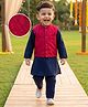 Babyhug Cotton Blend Woven Full Sleeves Solid Colour Kurta Pyjama Set with Embrodered Jacket - Navy