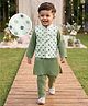 Babyhug Cotton Blend Woven Full Sleeves Kurta & Pyjama Set With Nehru Jacket & Floral Print - Olive Green