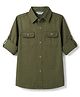 Smarty Boys Cotton Woven Solid Shirts Roll Up Sleeves Collar Olive Green 7-8 Years