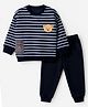 Bonfino Cotton Knit Fleece Full Sleeves Sweatshirt and Jogger Set with Full Length and Bear Patch in Navy Blue