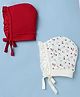 Babyhug 100% Cotton Interlock Knit Cap with Floral Print Pack of 2 Red White - Diameter 10.5 cm