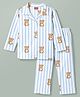 Babyhug Cotton Knit Full Sleeves Striped & Bear Printed Co-Ords Shirt & Pyjama Night Suit - Light Blue