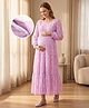 Bella Mama Woven Full Sleeves Maternity Dress With Floral Lace Detailing - Lilac