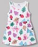 Ollypop Sinker Knit Sleeveless One Piece Frock With Butterfly Leaf & Fruit Print - White